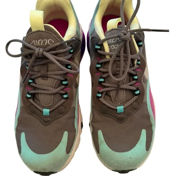 Nike Air Max 270 Sneakers - React Run Girls Size 6Y Gray, Green, Purple, Yellow - Picture 9 of 14